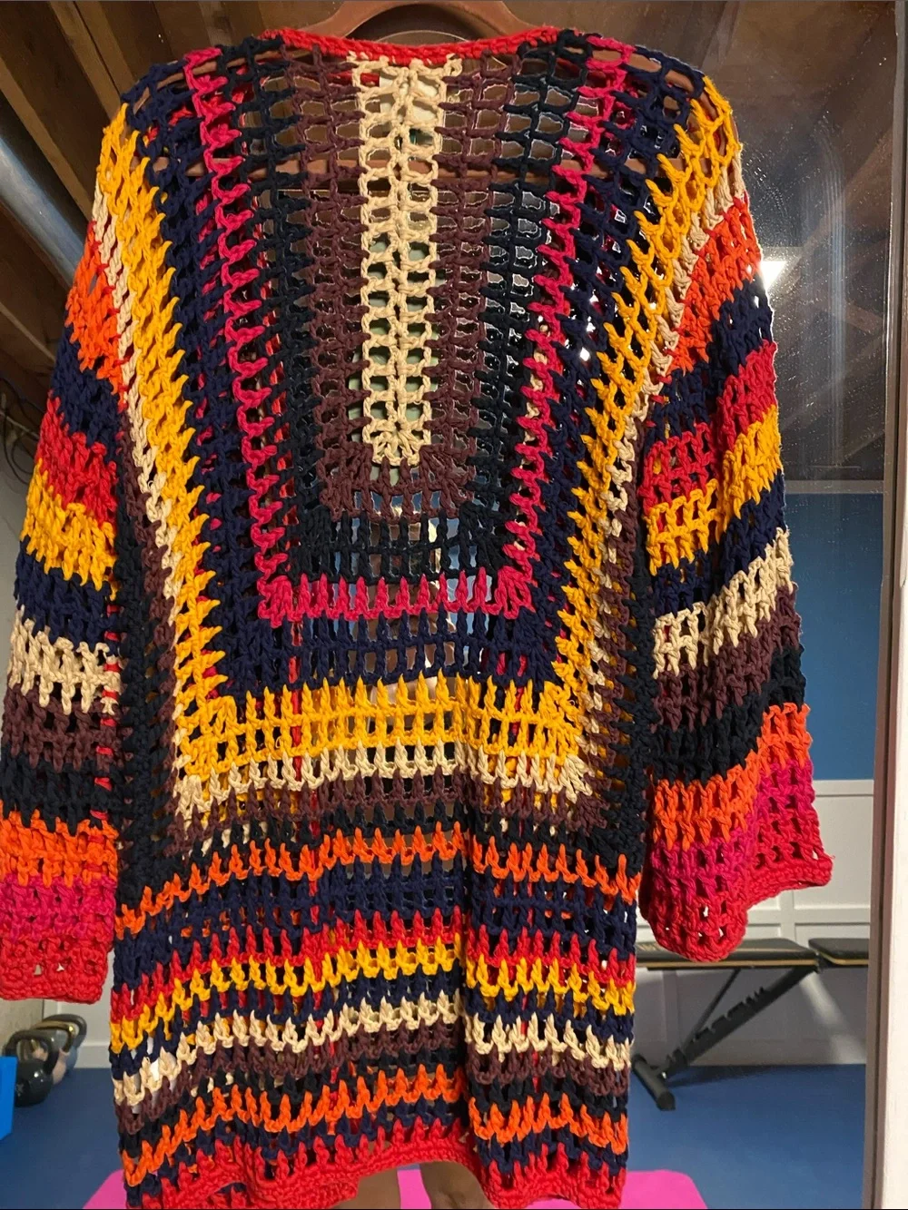Farm Rio Multicolor Crochet Open Cardigan - Vibrant Stripes - Picture 4 of 5